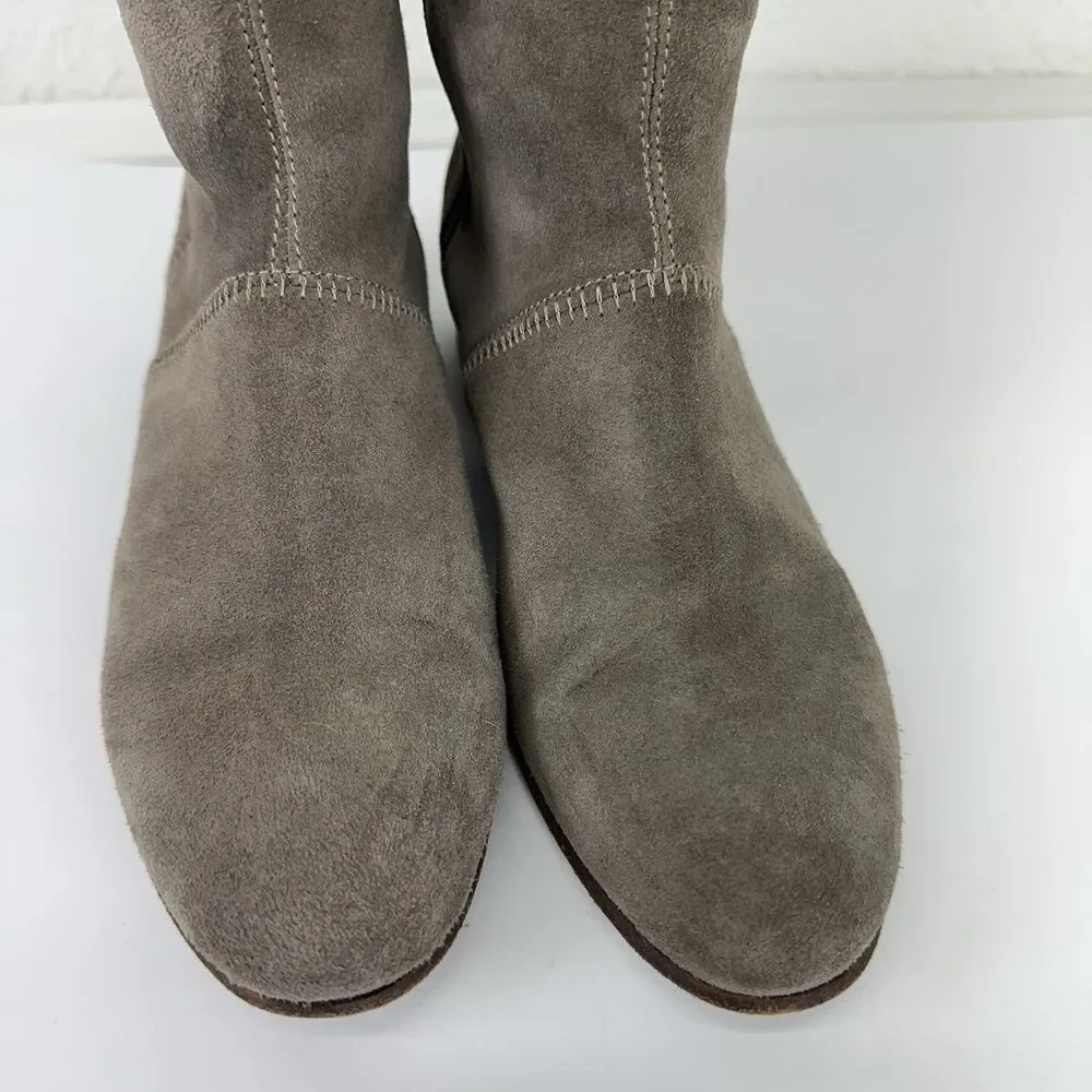 Free People Suede Over The Knee Riding Boots Zip Almond Toe Taupe 36 US 6